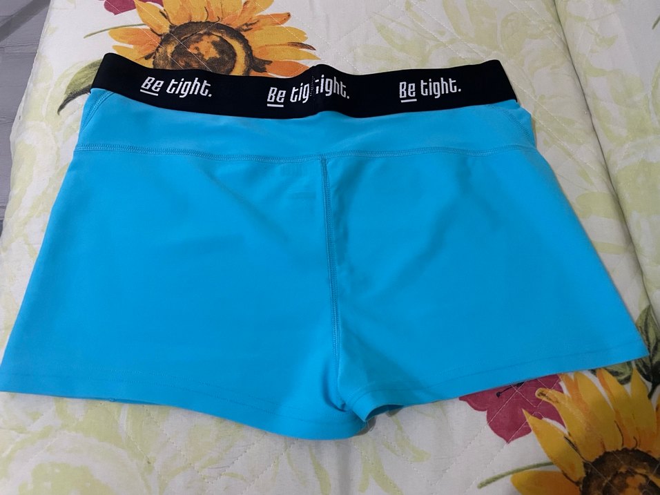 Mavi Elastik Belli Mini Spor Hamile Şortu - Görsel 3