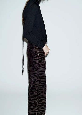 Kahverengi Zebra Desenli pulpayet Kadın Pantolon - Görsel 3