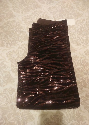 Kahverengi Zebra Desenli pulpayet Kadın Pantolon - Görsel 9