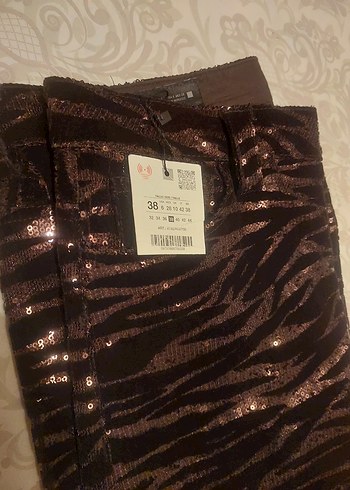 Kahverengi Zebra Desenli pulpayet Kadın Pantolon - Görsel 13