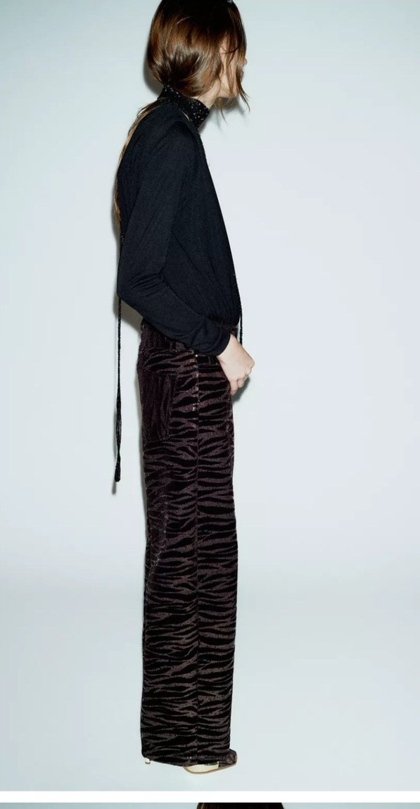 Kahverengi Zebra Desenli pulpayet Kadın Pantolon - Görsel 3