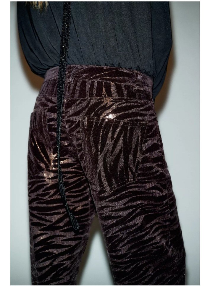 Kahverengi Zebra Desenli pulpayet Kadın Pantolon - Görsel 5