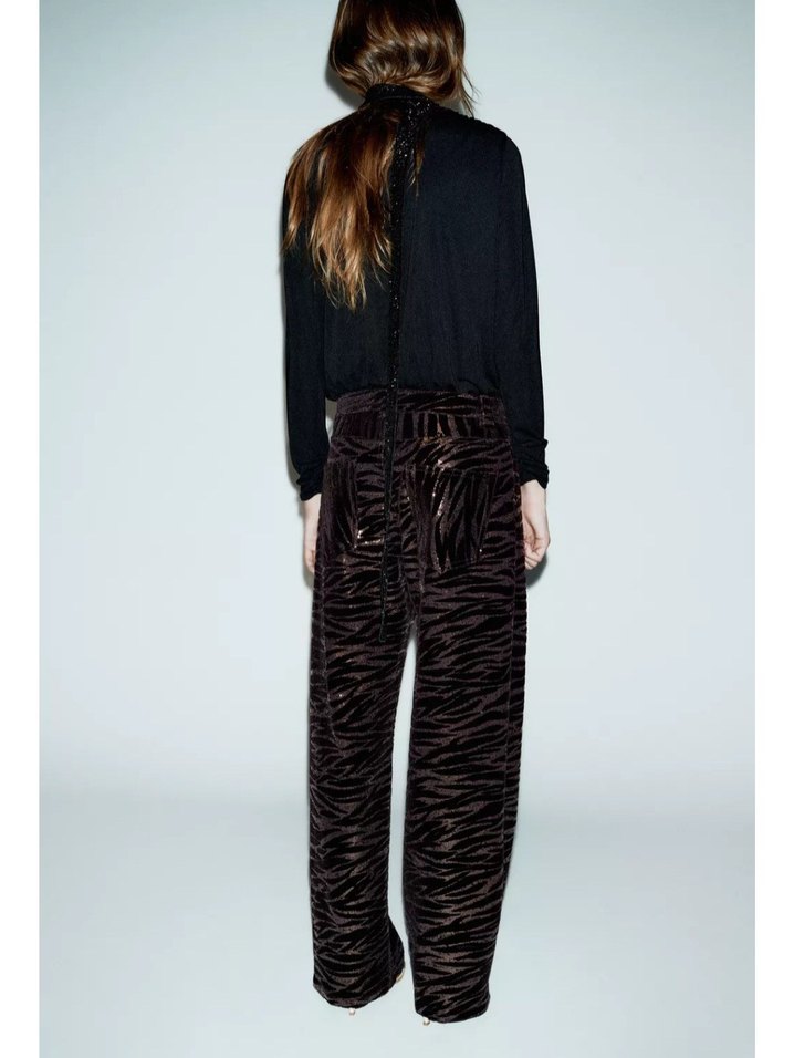 Kahverengi Zebra Desenli pulpayet Kadın Pantolon - Görsel 4