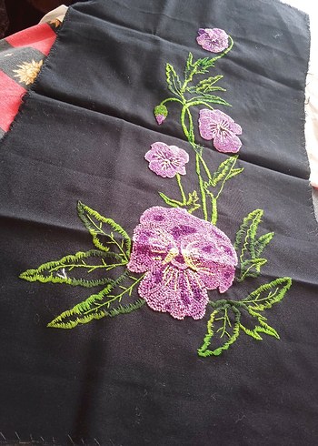 Mor yeşil işlemeli Vintage pano .