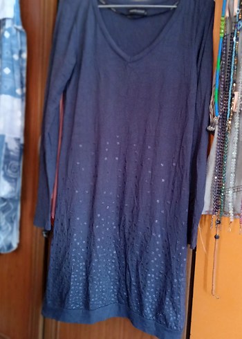 V Yaka  Esnek Penye  Kısa Elbise - Görsel 6