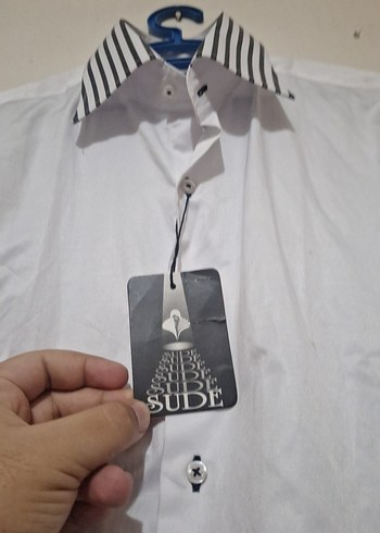 Gri Detaylı Beyaz Uzun Kollu Erkek Gömlek - Görsel 3