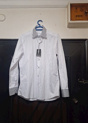 Gri Detaylı Beyaz Uzun Kollu Erkek Gömlek - Görsel 2