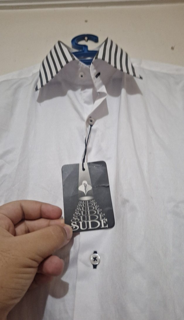 Gri Detaylı Beyaz Uzun Kollu Erkek Gömlek - Görsel 3