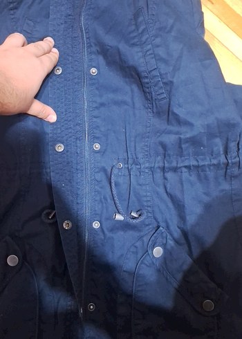 Düğmeli Midi Mavi Denim Kadın Ceket/Yağmurluk - Görsel 4