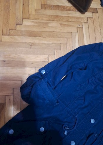 Düğmeli Midi Mavi Denim Kadın Ceket/Yağmurluk - Görsel 3