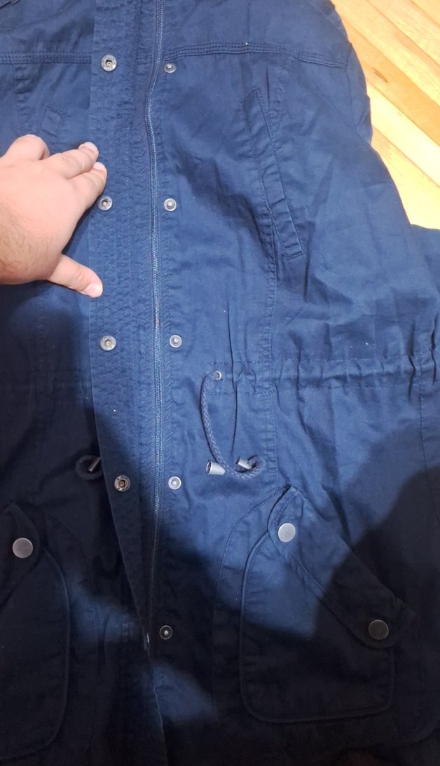 Düğmeli Midi Mavi Denim Kadın Ceket/Yağmurluk - Görsel 4