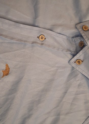 Düğmeli Mavi Erkek Gömlek - Görsel 3