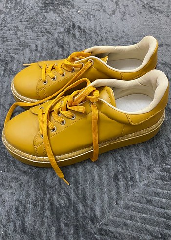 38 Beden Sarı Kadın Sneakers, Kürklü, İnce Topuklu