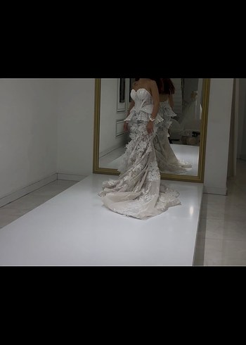 Straplez Parlak Beyaz A Kesim Uzun Gelinlik - Görsel 4