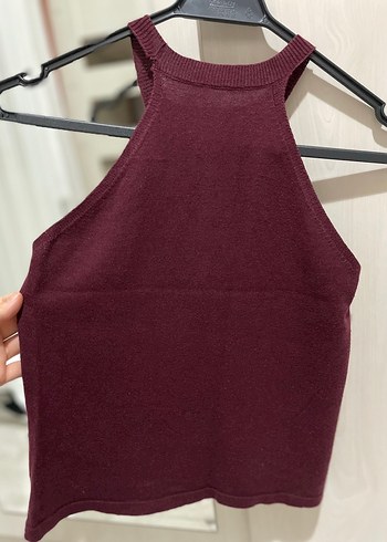Diğer Bordo Yünlü Yüksek Yakalı Kolsuz Triko Elbise