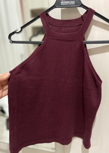 s Beden Bordo Yünlü Yüksek Yakalı Kolsuz Triko Elbise