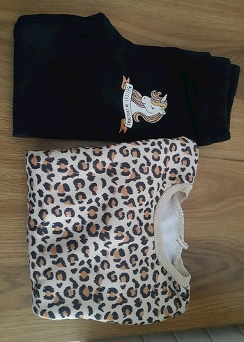 Kız Çocuk Leopar Desenli Sweatshirt ve Tayt - Görsel 7