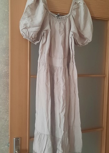 l Beden camel Renk Bej Uzun Keten Bohem Elbise