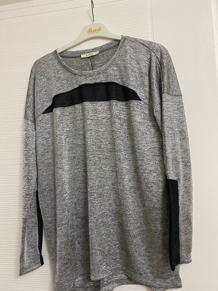 Gri Uzun Kollu Salaş Kadın bluz - Görsel 2