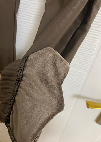 Kahverengi Deri Bol Kesim Kadın Pantolon - Görsel 2