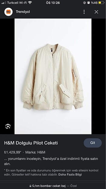 H&M Dolgulu Pilot Ceketi