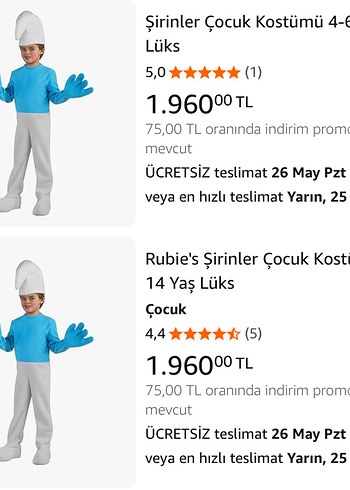 Walt Disney World Şirinler Çocuk Kostümü 8-10 Yaş
