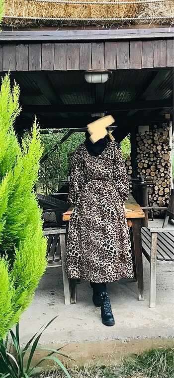 Leopar Desen Astarlı Elbise