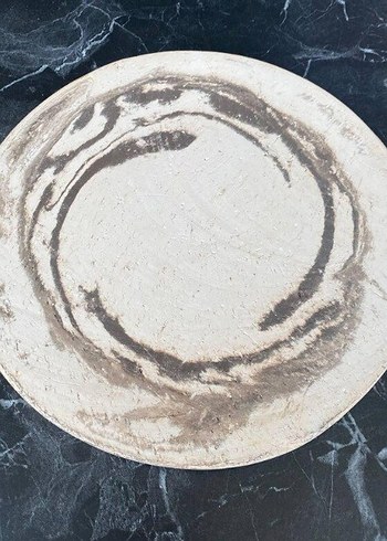 Diğer Bej Kahverengi Beyaz Seramik Pizza Tabağı El İşi