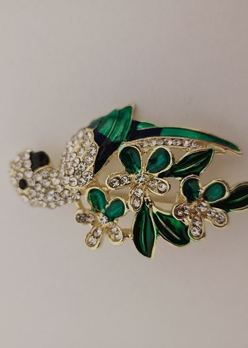 Payetli Yeşil Papağan Broş - Görsel 9