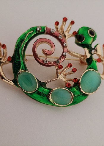 Boncuklu Turkuaz Kerenkele Desenli Broş - Görsel 11