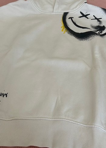 xs Beden Kadın Beyaz Kapüşonlu Baskılı Sweatshirt