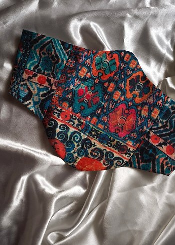 Turkuaz Türk Kilim Desenli Kadın Bel Korsesi - Görsel 8