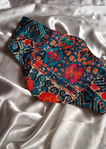 Turkuaz Türk Kilim Desenli Kadın Bel Korsesi - Görsel 2