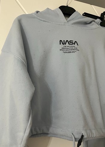 s Beden Gri Kapüşonlu NASA Baskılı Kadın Eşofman Takımı