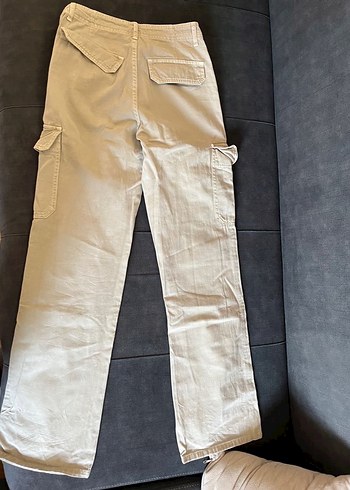 Düğmeli Bej Kadın Kargo Pantolon - Görsel 2