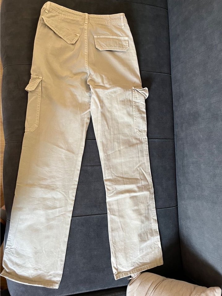 Düğmeli Bej Kadın Kargo Pantolon - Görsel 2