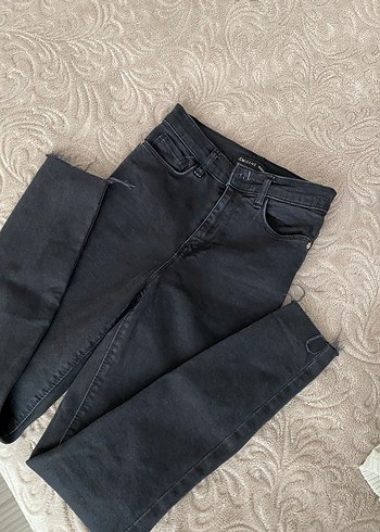 Gri Kadın Kot Pantolon, Normal Boy, Tokalı