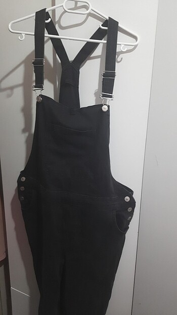 Siyah Askılı Kot Pantalon