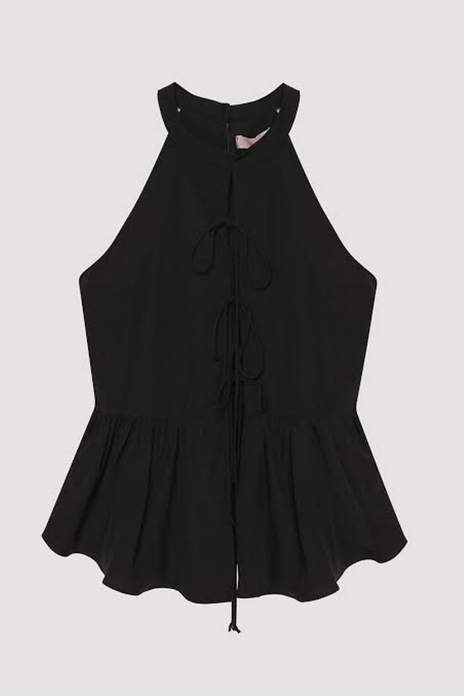 Siyah Mini Halter Yaka Kolsuz Bluz quzu - Görsel 2