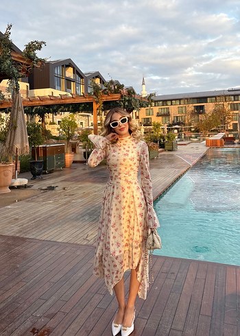 Pembe Çiçekli Uzun Bohem Elbise zara - Görsel 4