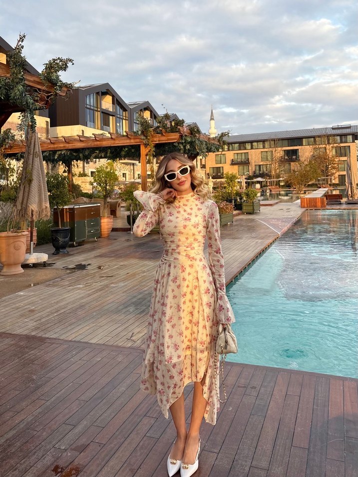 Pembe Çiçekli Uzun Bohem Elbise zara - Görsel 4