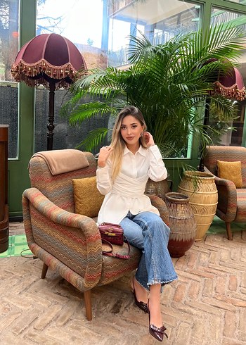 Lagrace Beyaz Kuşaklı tasarım gömlek bağlamalı - Görsel 6