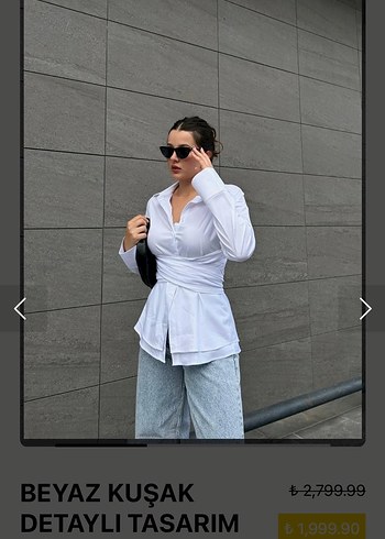 Lagrace Beyaz Kuşaklı tasarım gömlek bağlamalı - Görsel 3