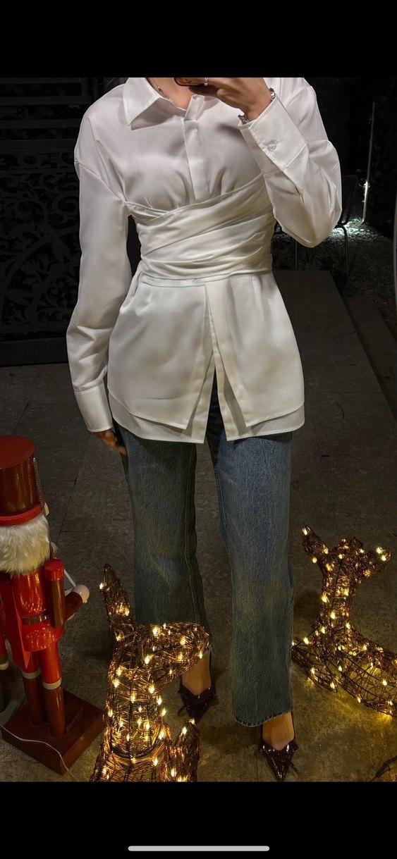 Lagrace Beyaz Kuşaklı tasarım gömlek bağlamalı - Görsel 5