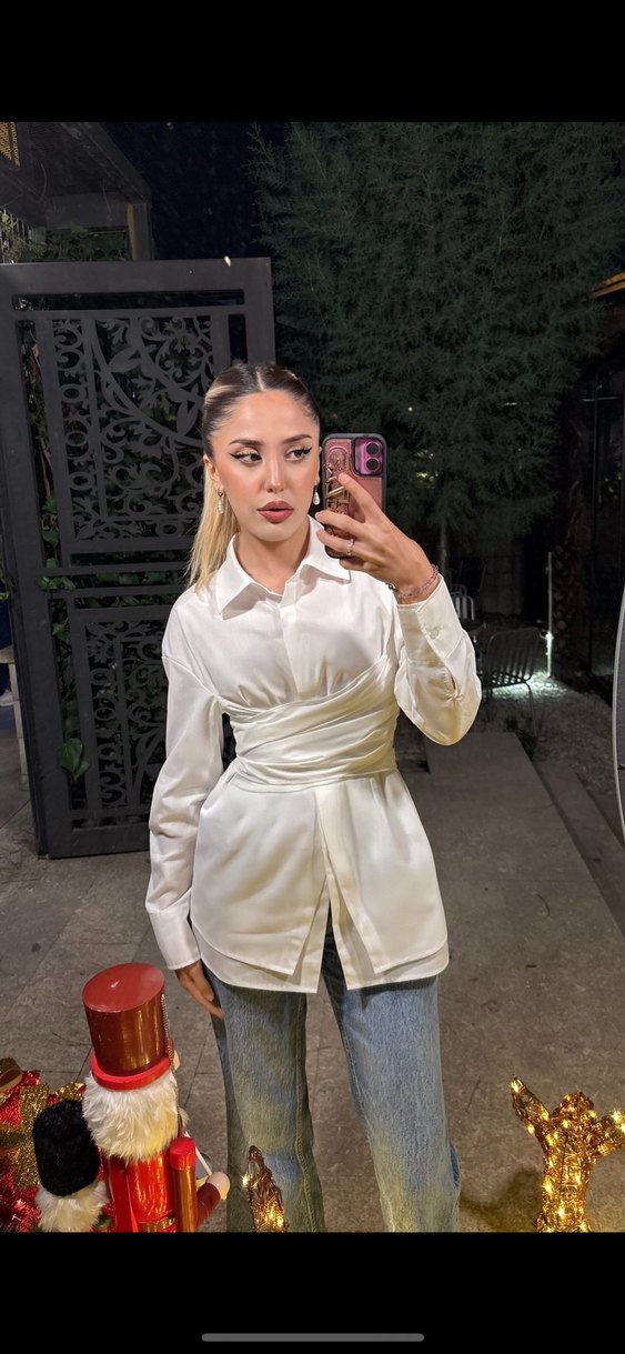 Lagrace Beyaz Kuşaklı tasarım gömlek bağlamalı - Görsel 4