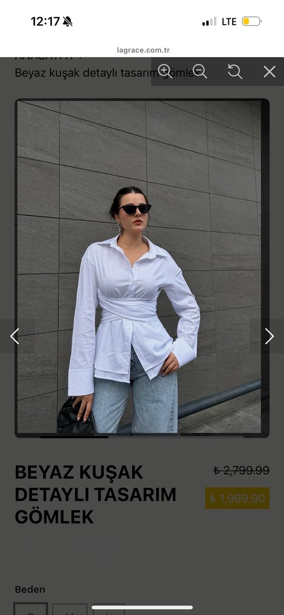 Lagrace Beyaz Kuşaklı tasarım gömlek bağlamalı - Görsel 2