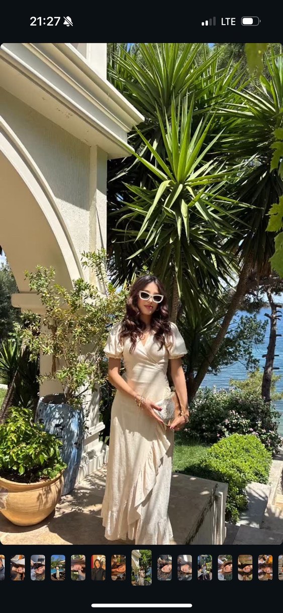 Beyaz V Yaka Fırfırlı Uzun Bohem Elbise - Görsel 4