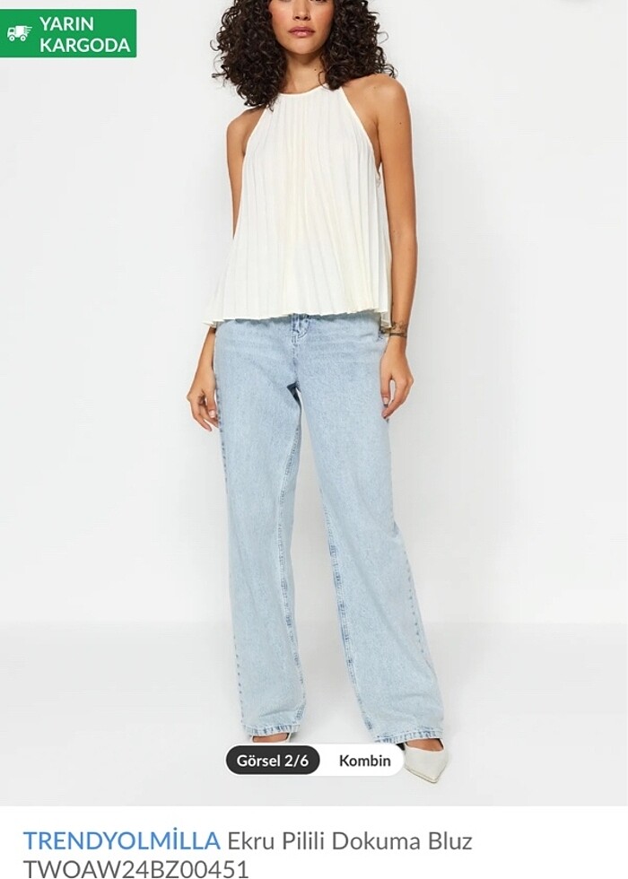 Trendyolmilla Ekru pileli bluz - Görsel 2
