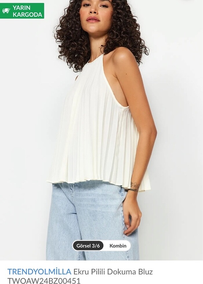 Trendyolmilla Ekru pileli bluz - Görsel 3