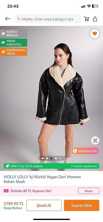 Holly Lolly içi kürklü vegan deri monero kaban siyah - Görsel 3